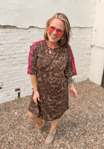 Leopard Contrast Stripe Mini T-Shirt Dress