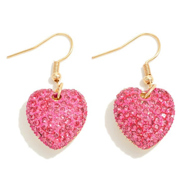 Rhinestone Puffy Heart Drop Earrings