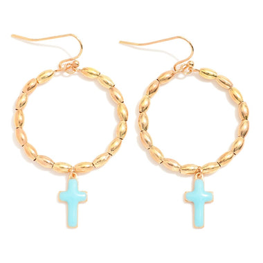 Metal Tone Cross Hoops (Multiple Colors)