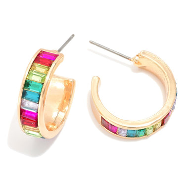 Baguette Studded Hoops (Multiple Colors)