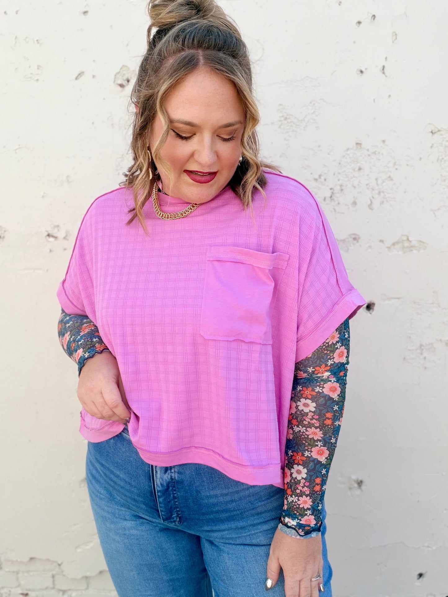 Nicole Textured Pink Top