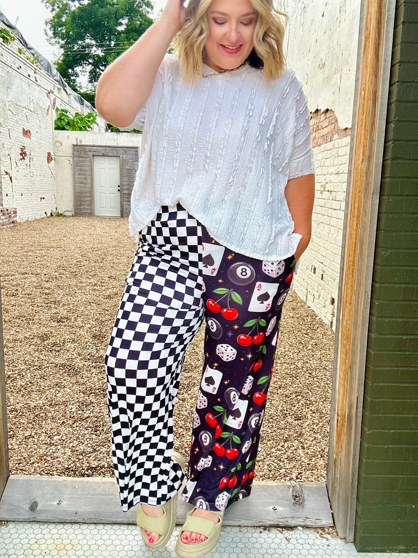 Karla Split Print Checkered Pants