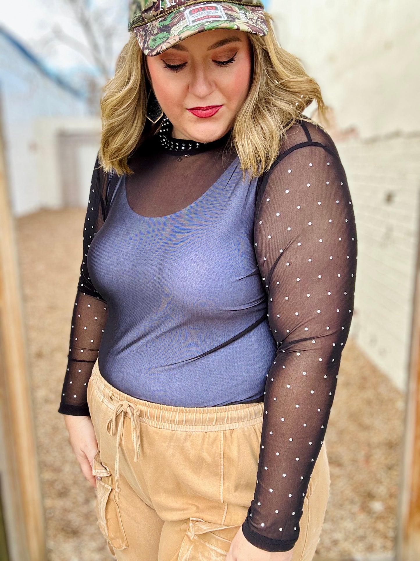 Stars at Night Rhinestone Mesh Top