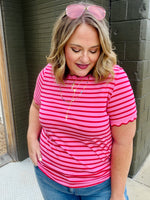 Lennie Stripe Scalloped Top in Red