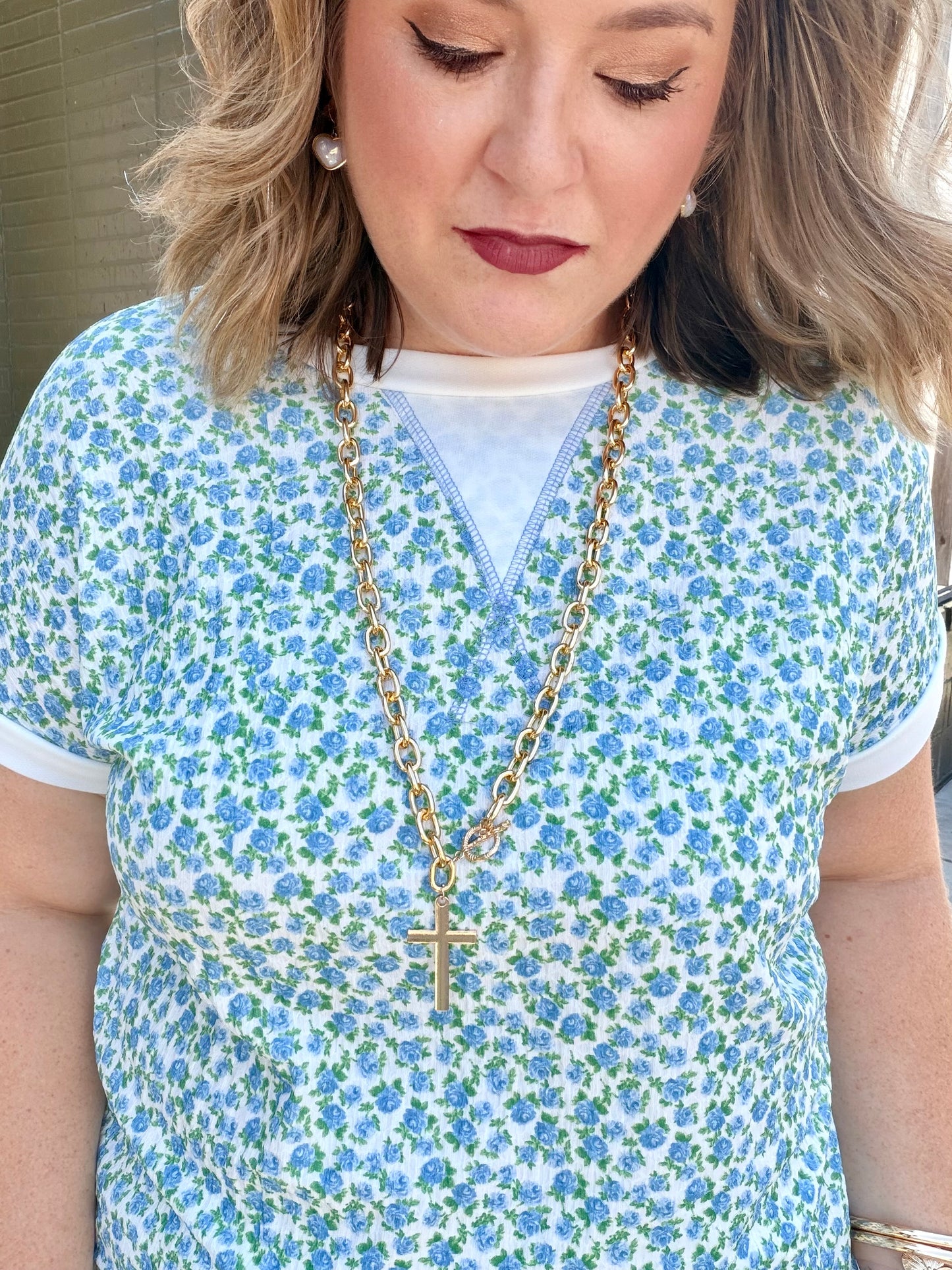 Floral Rolled Short Sleeve Top