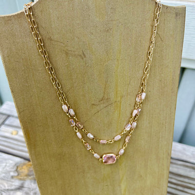 Layered Glass Crystal Necklace in Champagne