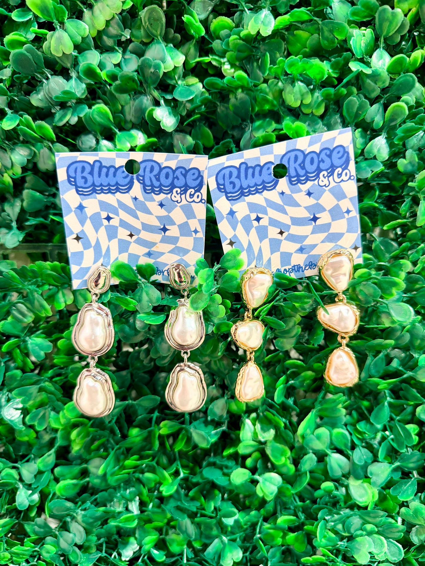 Double Drop Pearl Earrings in Silver