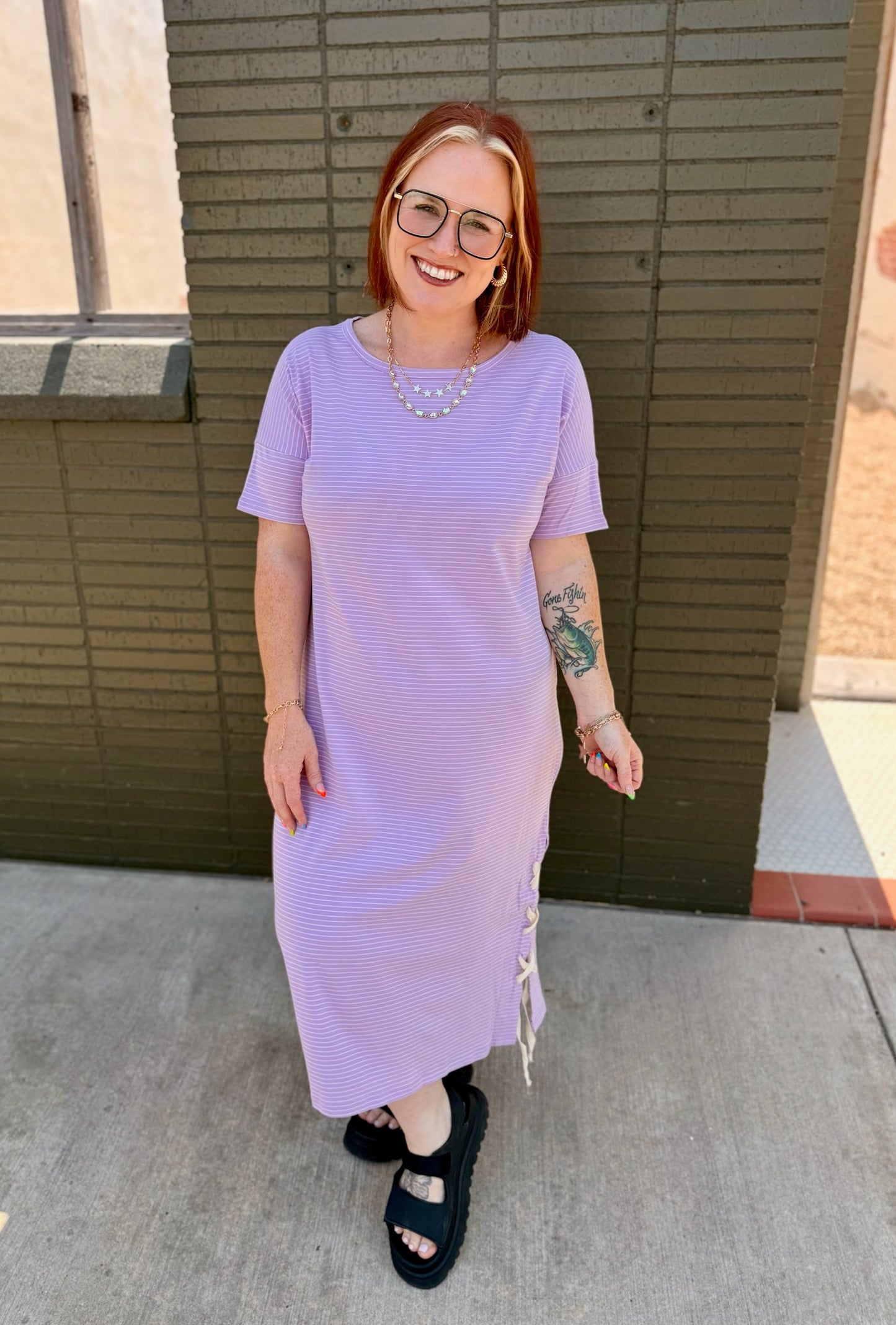 Stripe Lace Up Maxi Dress