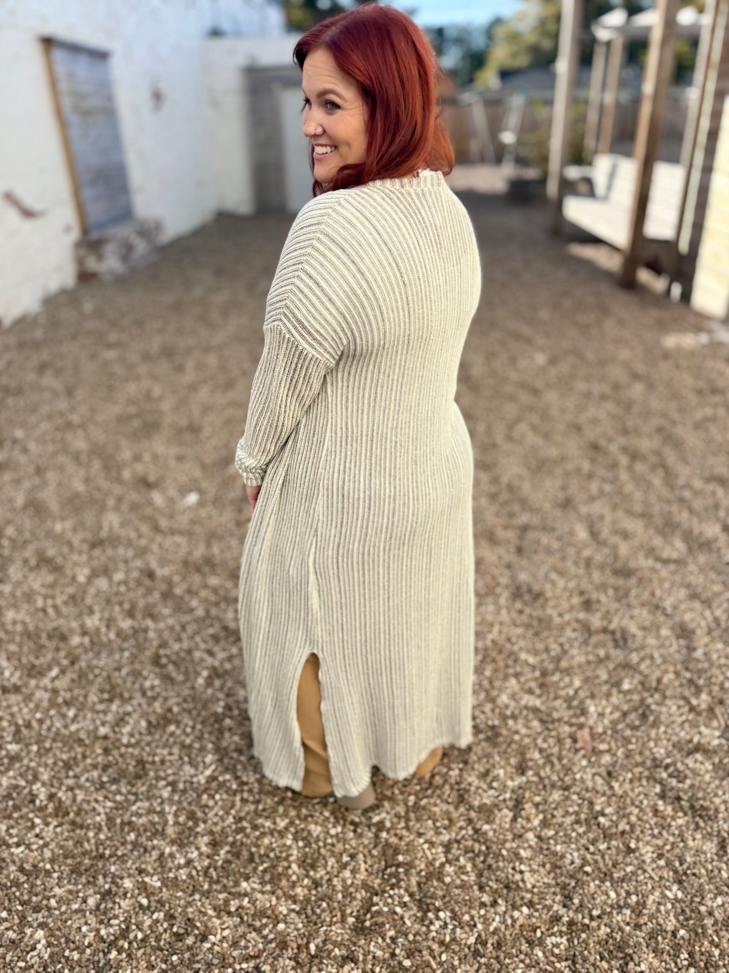 Martha Striped Loose Knit Duster