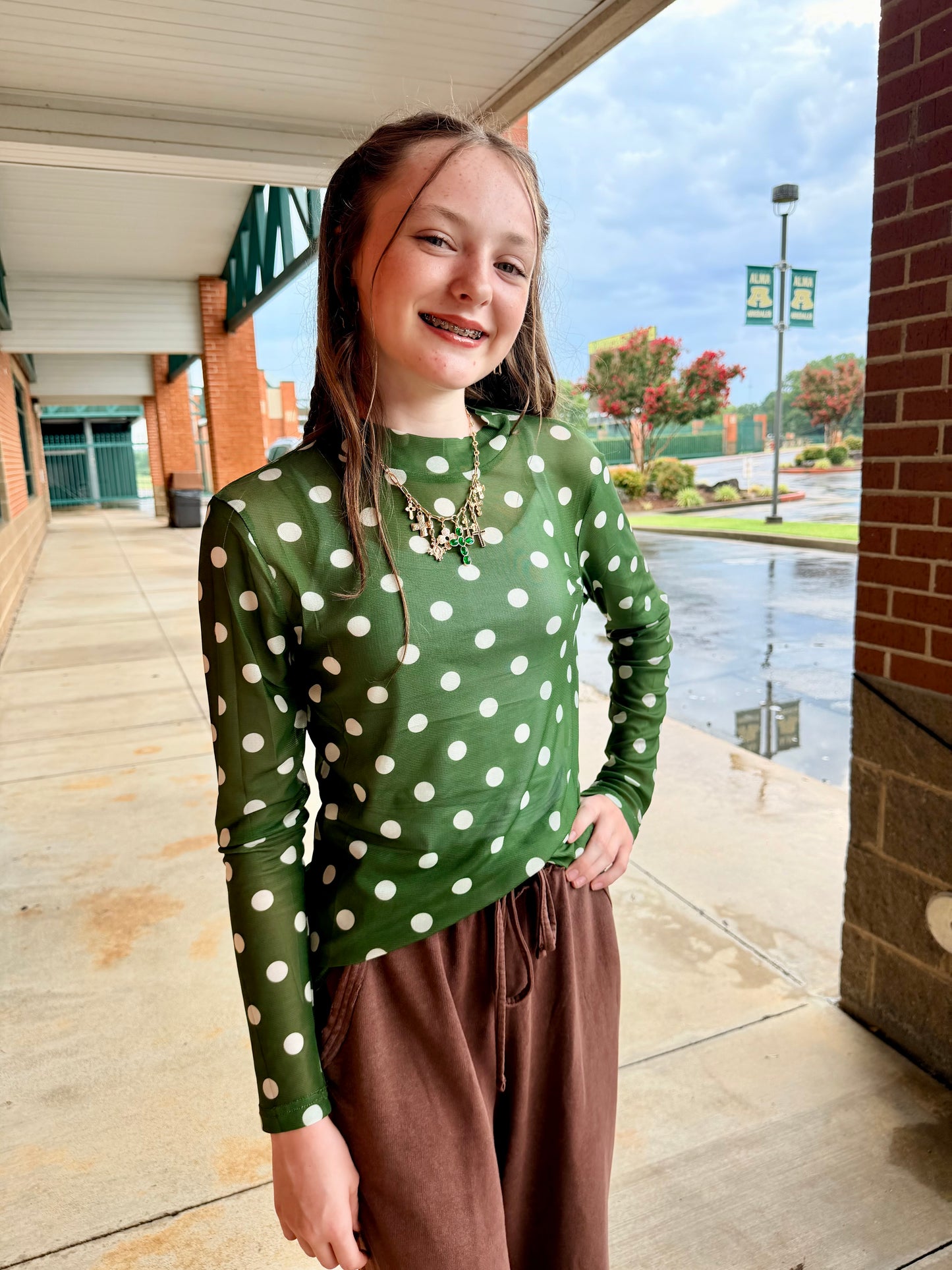 Green and White Polka Dot Mesh