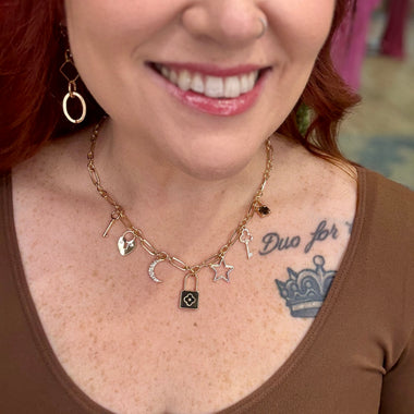 Lock & Key chain Link Charm Necklace