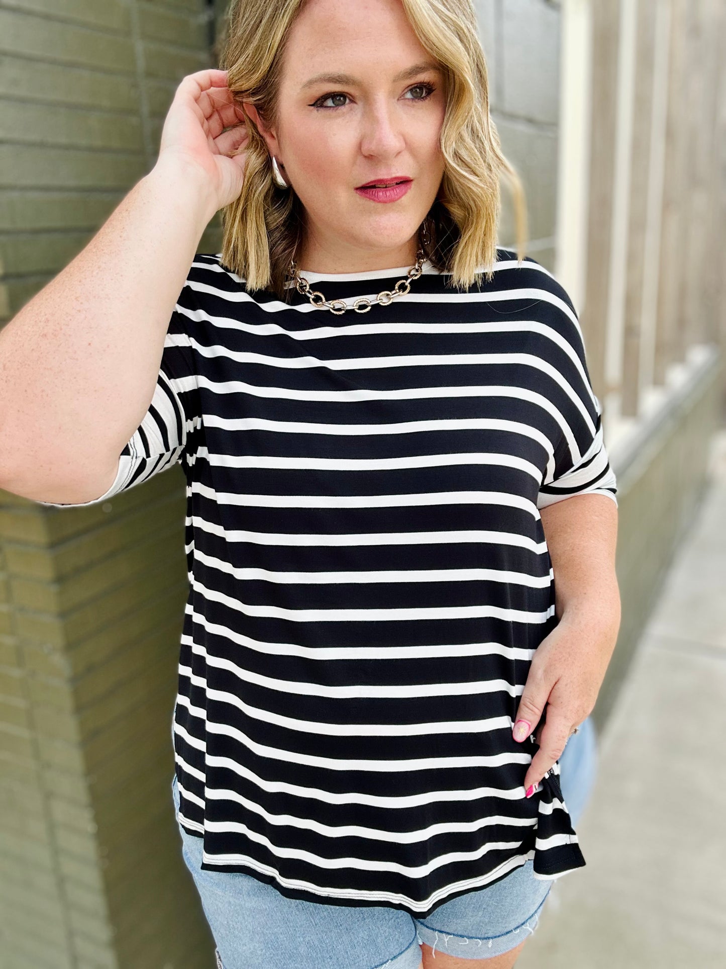 Ellie Split Hem Striped Top