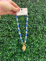 Beaded Porcelain Heart Charm Necklace -Blue