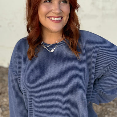 Sabrina Ribbed Top In Blue