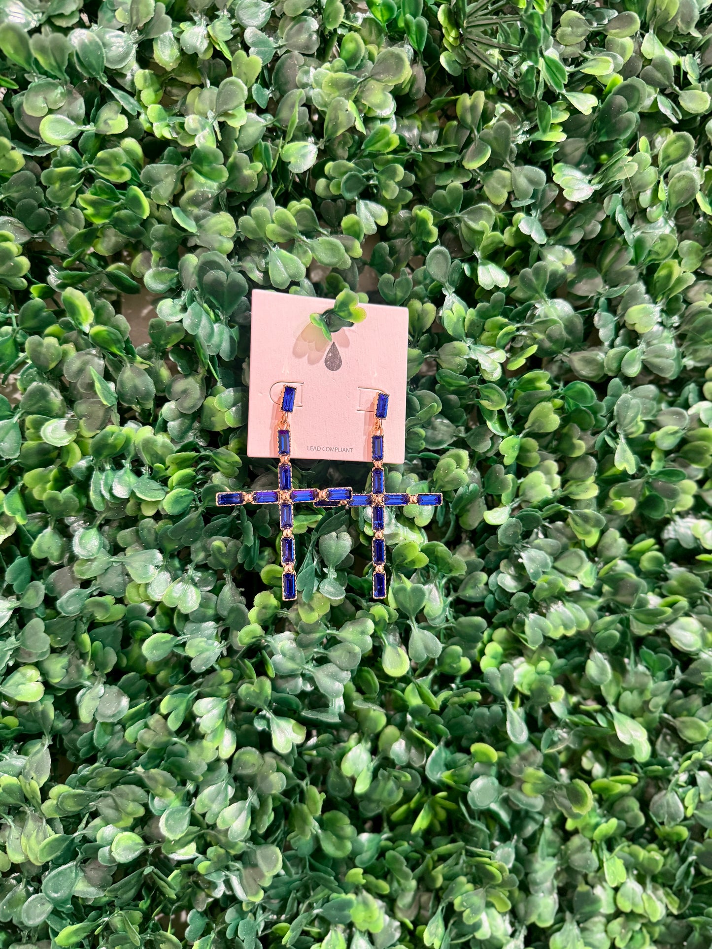 Rhinestone Cross Earrings in Blue