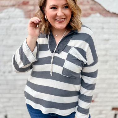 Alexa Grey Striped Top