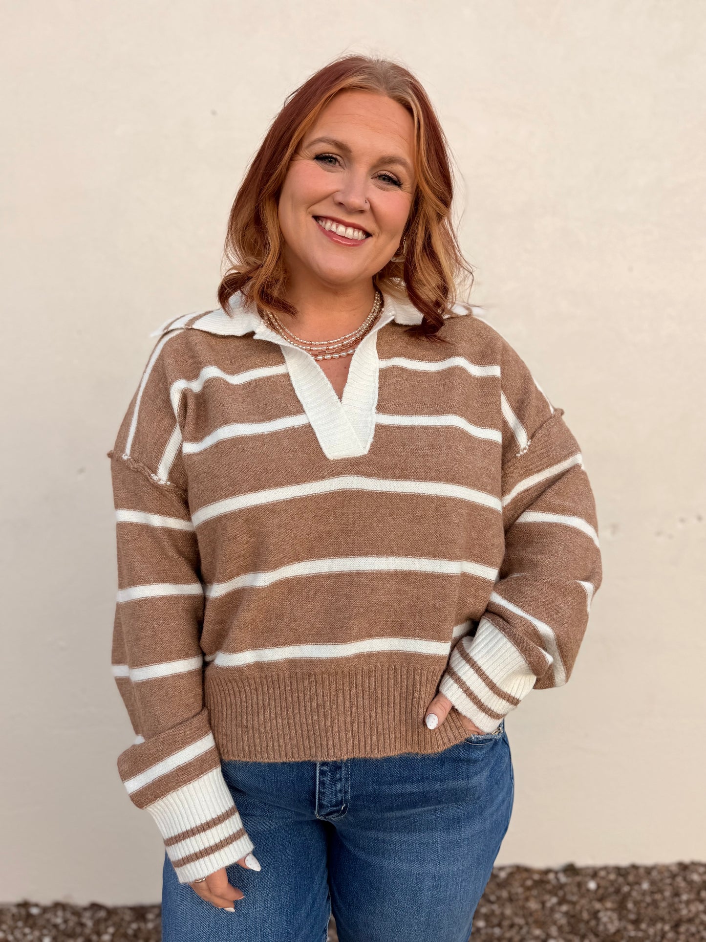 Ainsley Taupe Striped Top