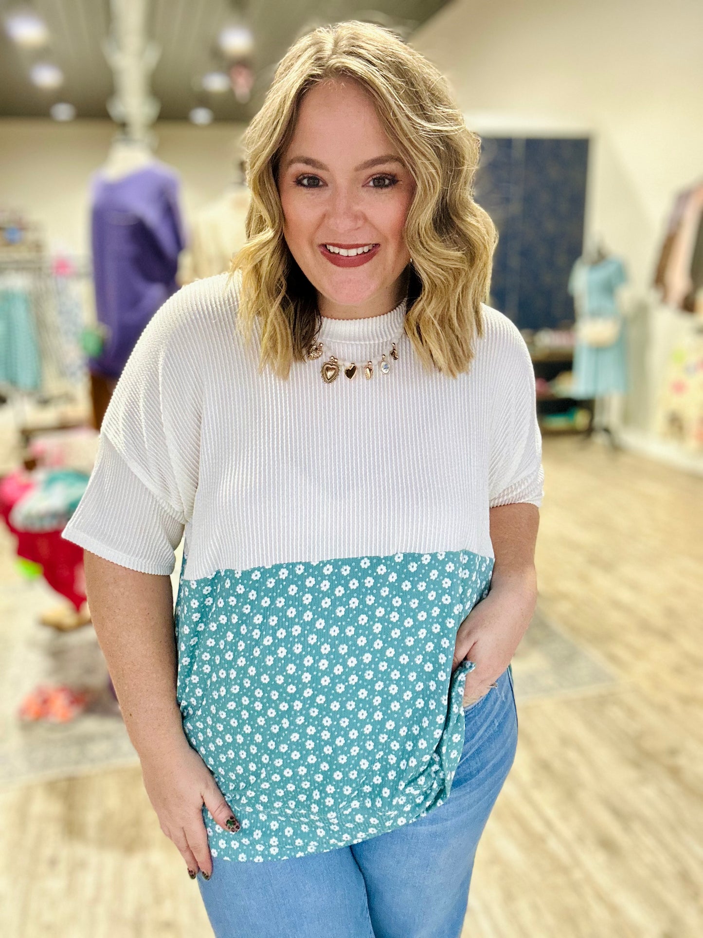 Courtney Oversized Ribbed Floral Top