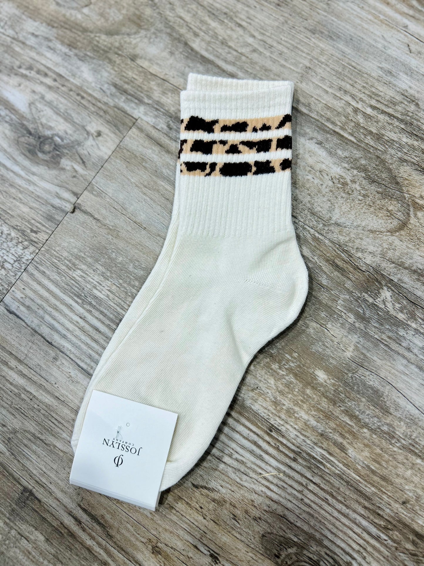 Leopard Half Crew Socks in Off White