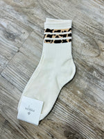Leopard Half Crew Socks in Off White