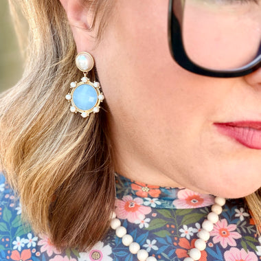 Pearl Post Earrings in Blue