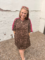 Leopard Contrast Stripe Mini T-Shirt Dress