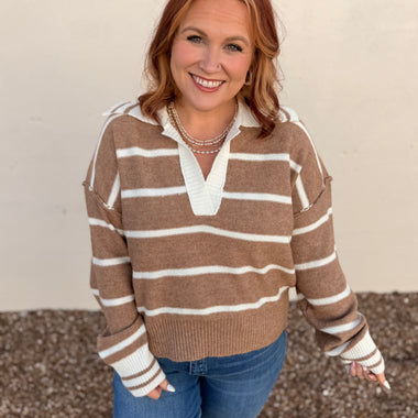 Ainsley Taupe Striped Top