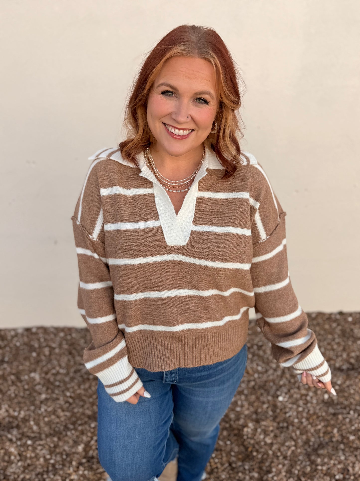 Ainsley Taupe Striped Top