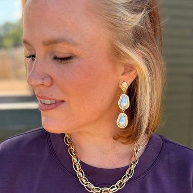 Double Drop Pearl Earrings in Gold