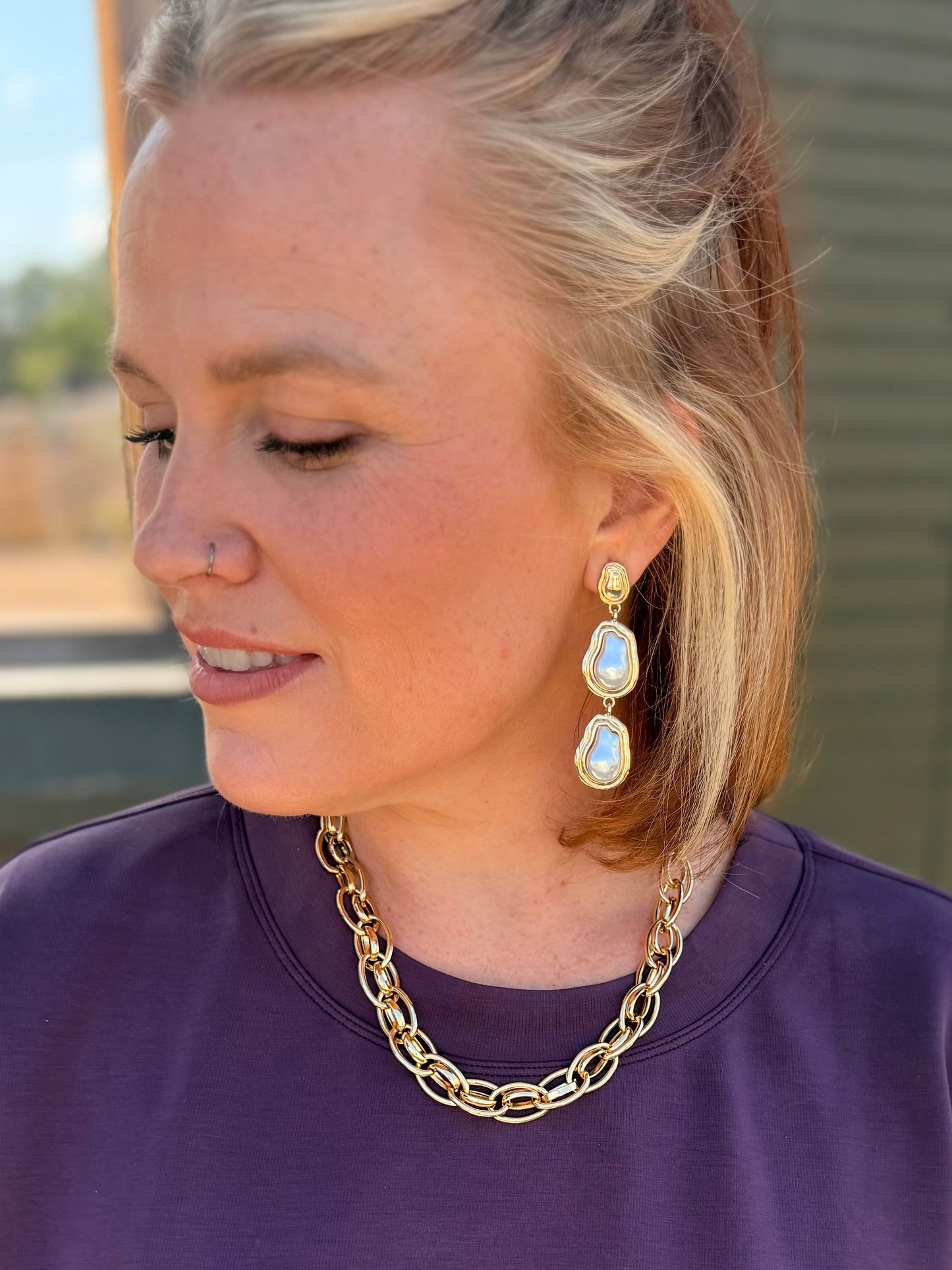 Double Drop Pearl Earrings in Gold
