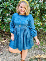 Muted Leopard Babydoll Dress in Teal