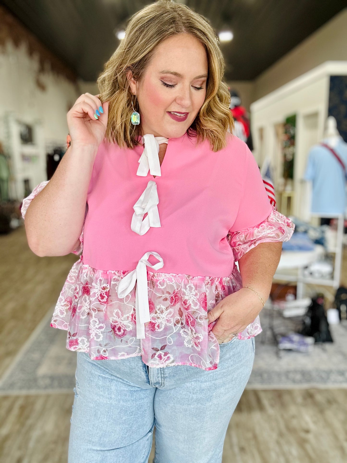 Rosy Ruffle Bow Top