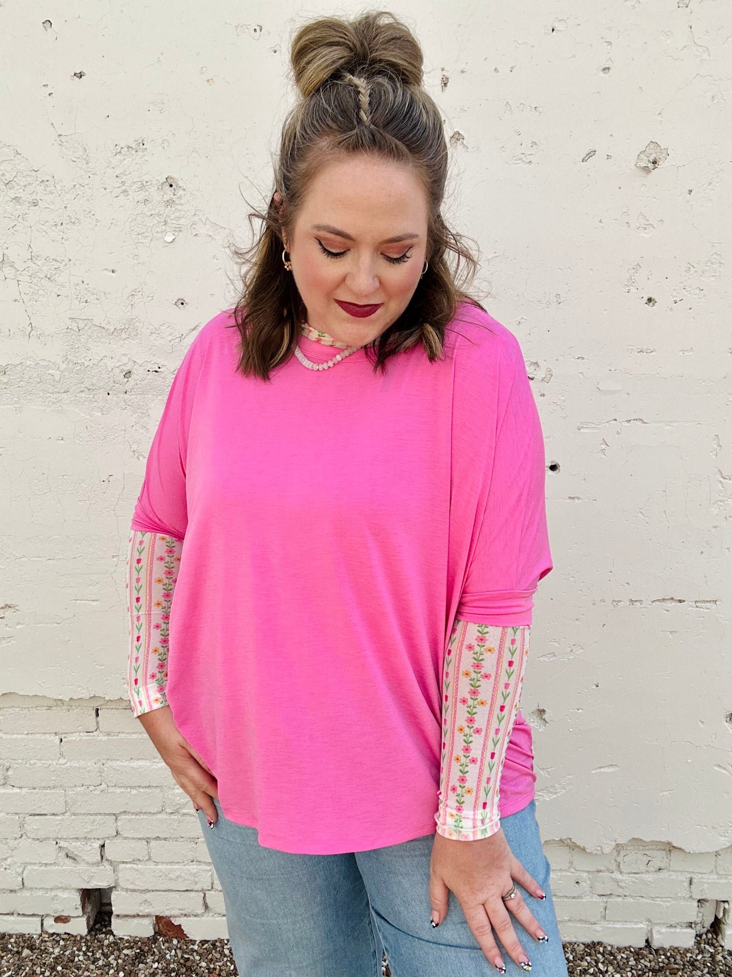 Anna Oversized Spring Tunic Top In Pink (RESTOCK!)