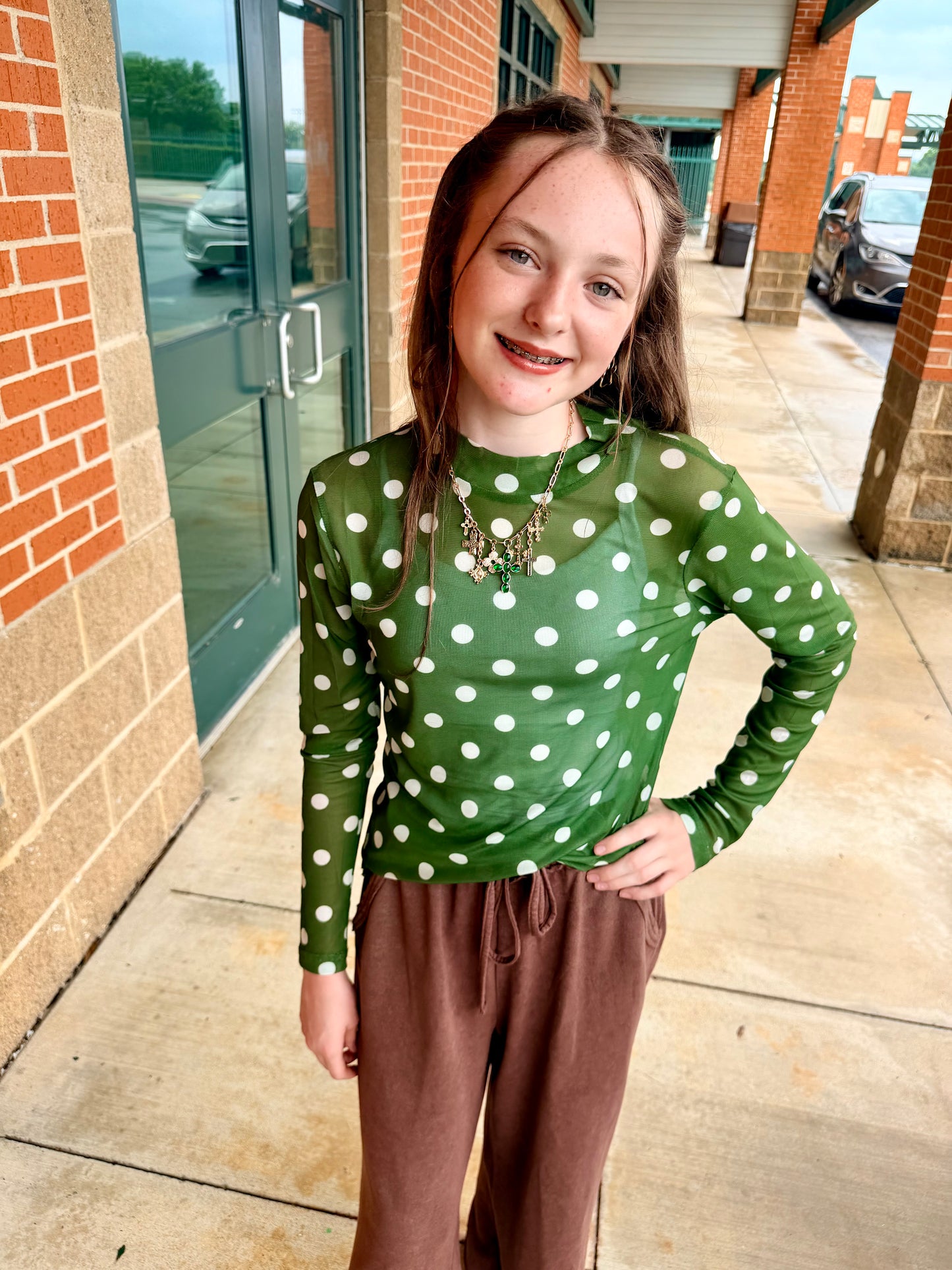 Green and White Polka Dot Mesh