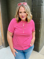 Lennie Stripe Scalloped Top in Red