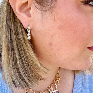 Baguette Rhinestone Hoop Earrings