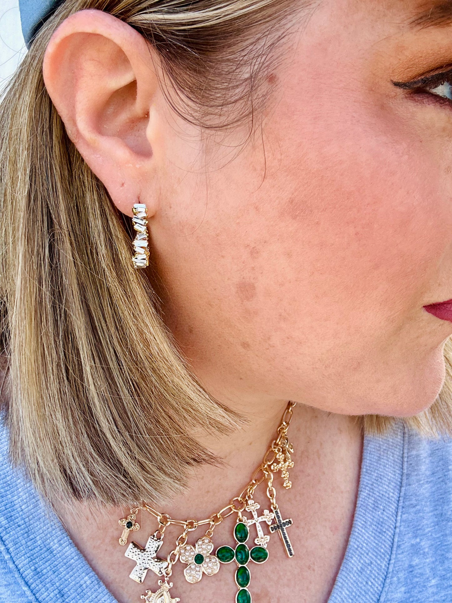 Baguette Rhinestone Hoop Earrings