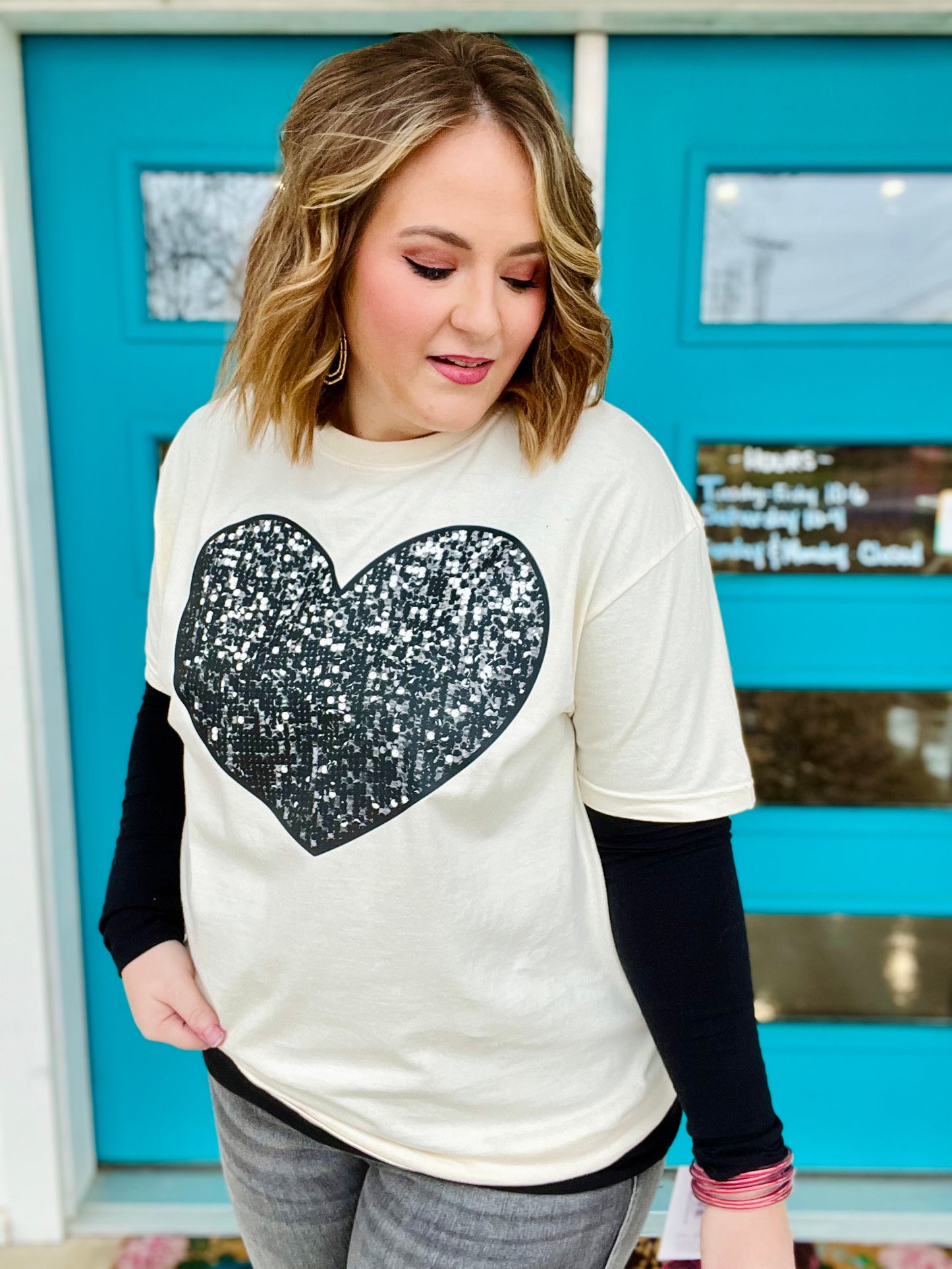 Faux Sequin Heart Tee on Comfort Colors