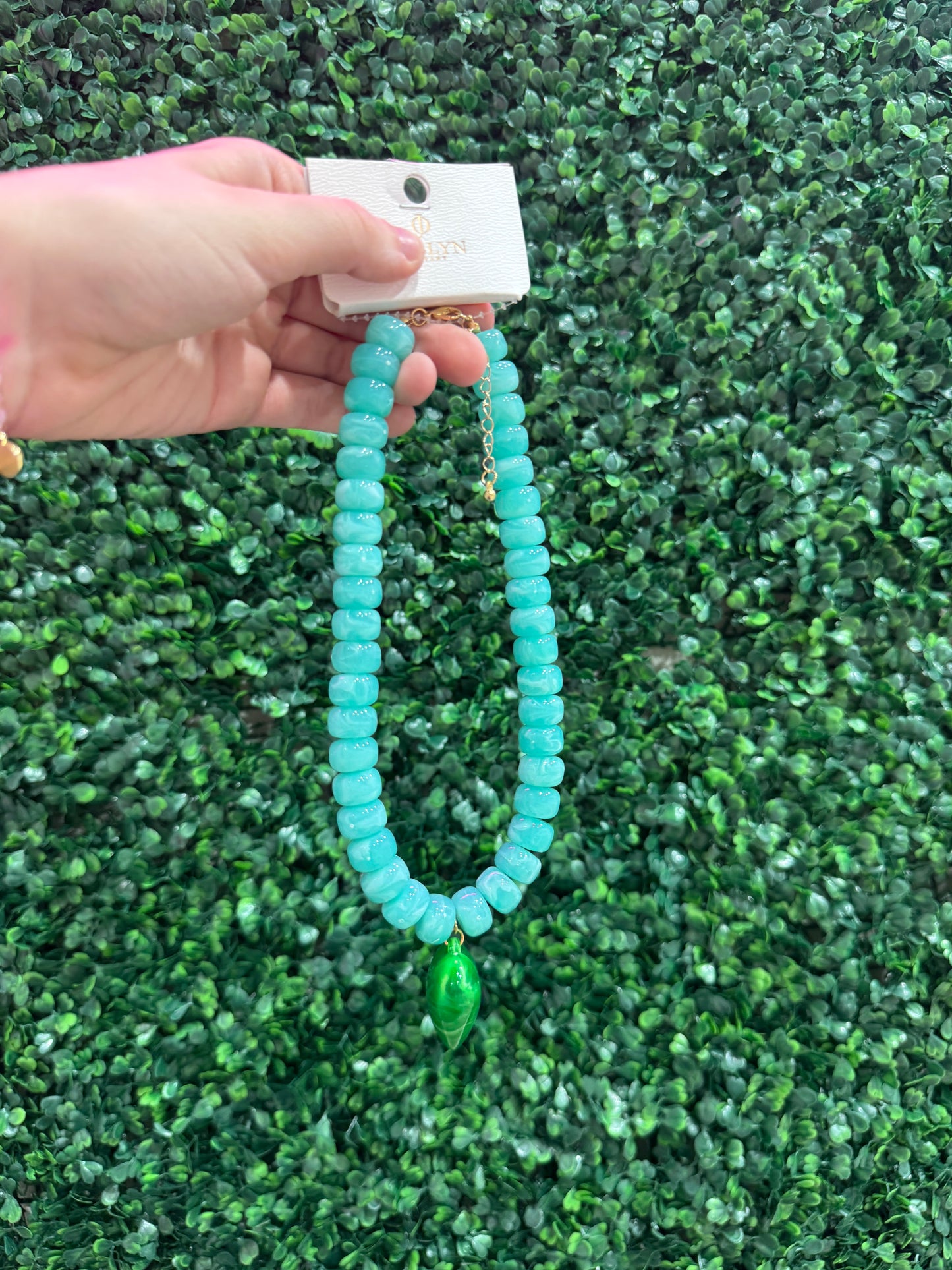 Chunky Beaded Heart Necklace - Teal