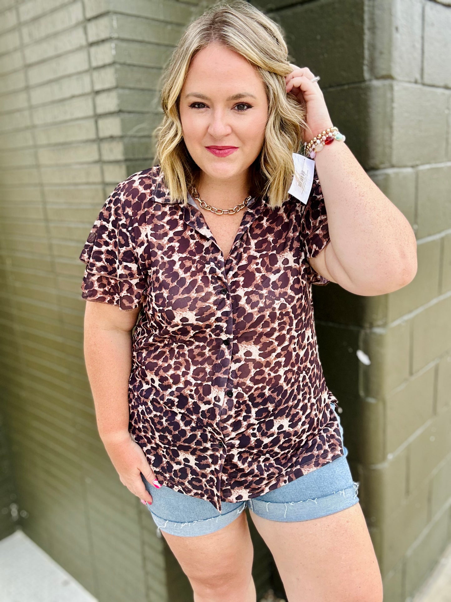 Mesh Leopard Button Down