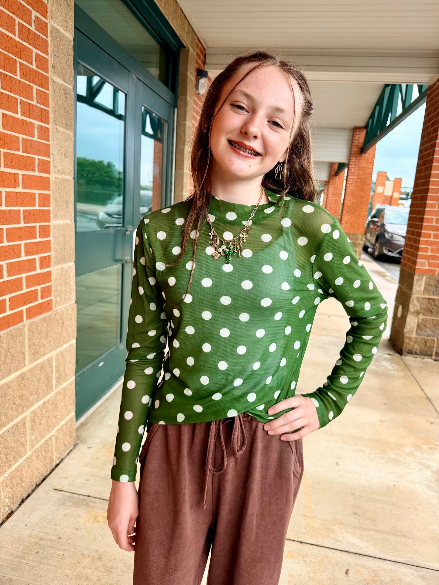 Green and White Polka Dot Mesh