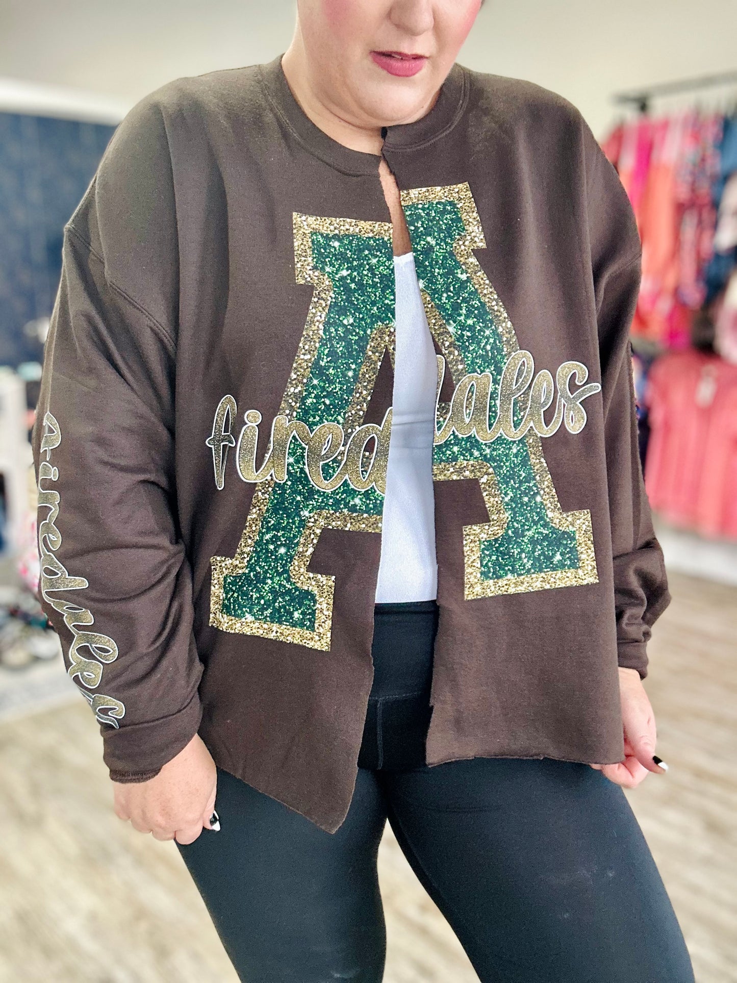 Faux Glitter Team Cardigan Sweatshirt (Customizable)
