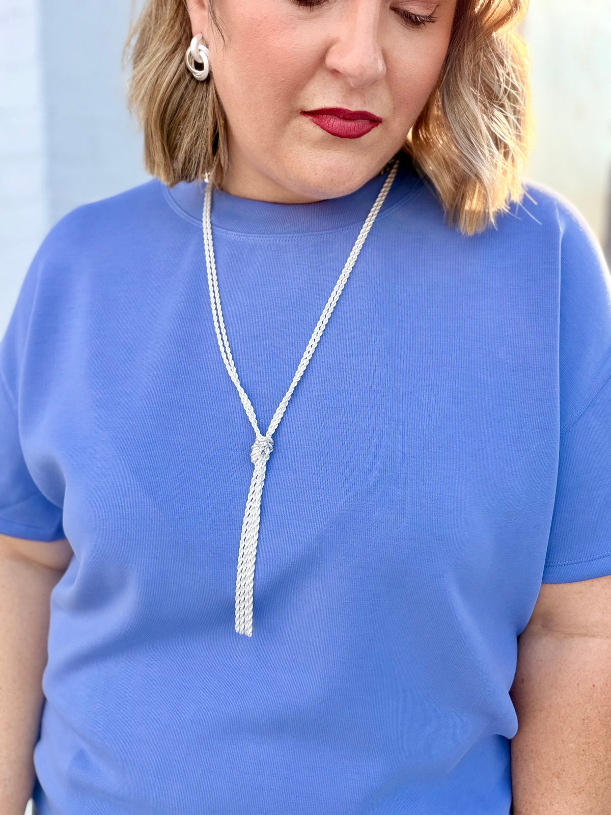 Long Twisted Metal Chain Necklace (Silver or Gold)