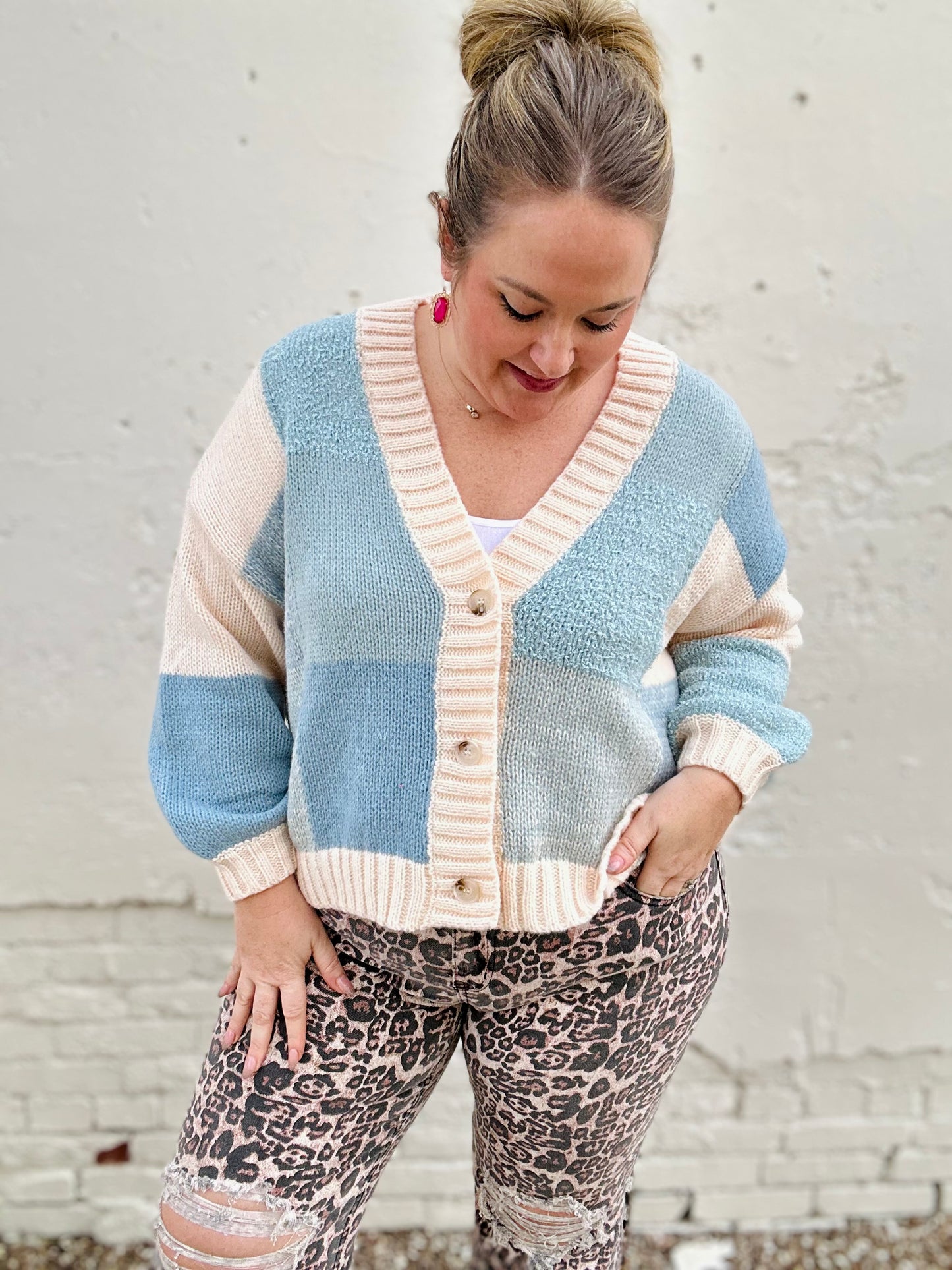 Abby Blue Block Cardigan