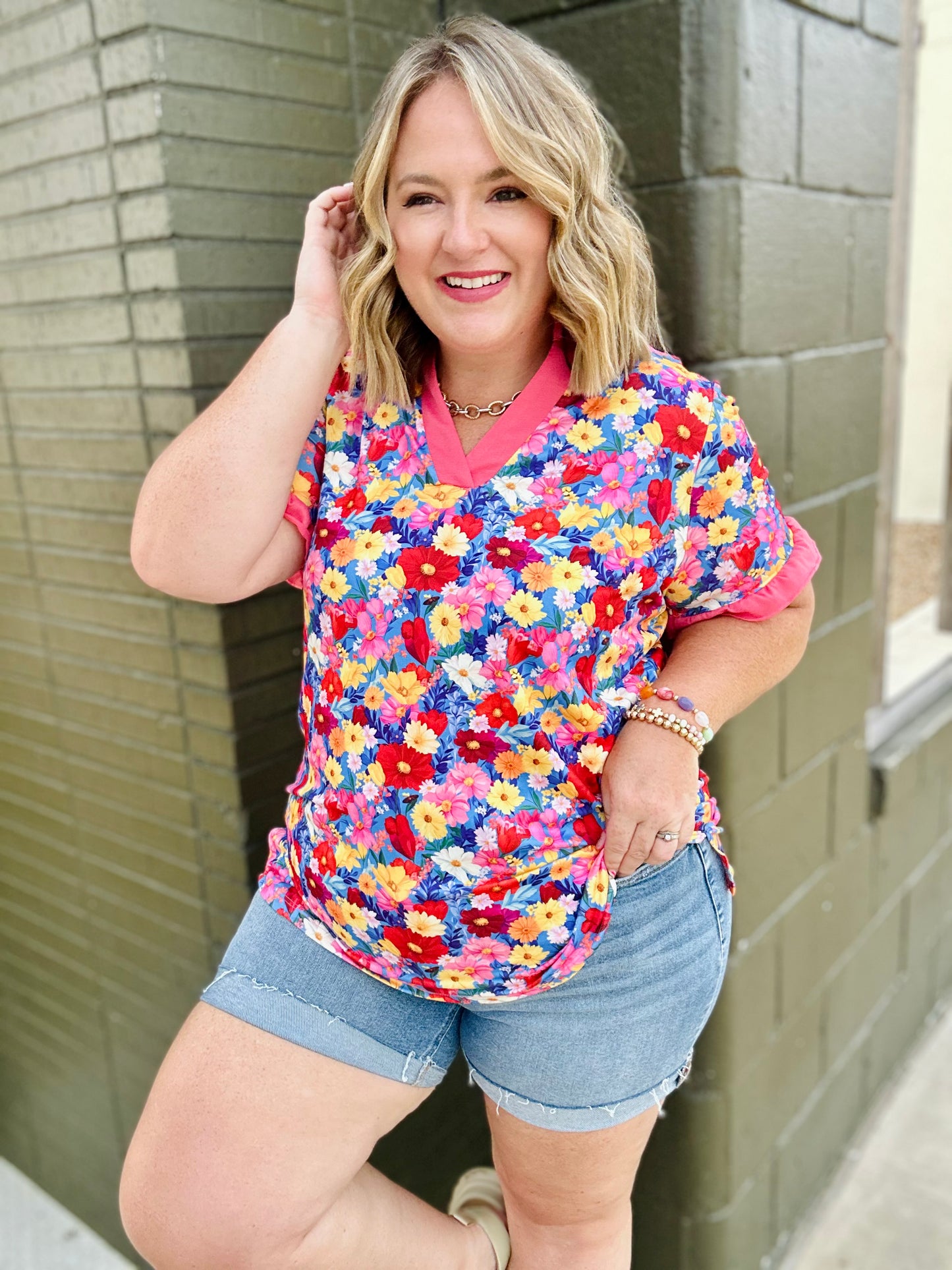Floral V Neck Top