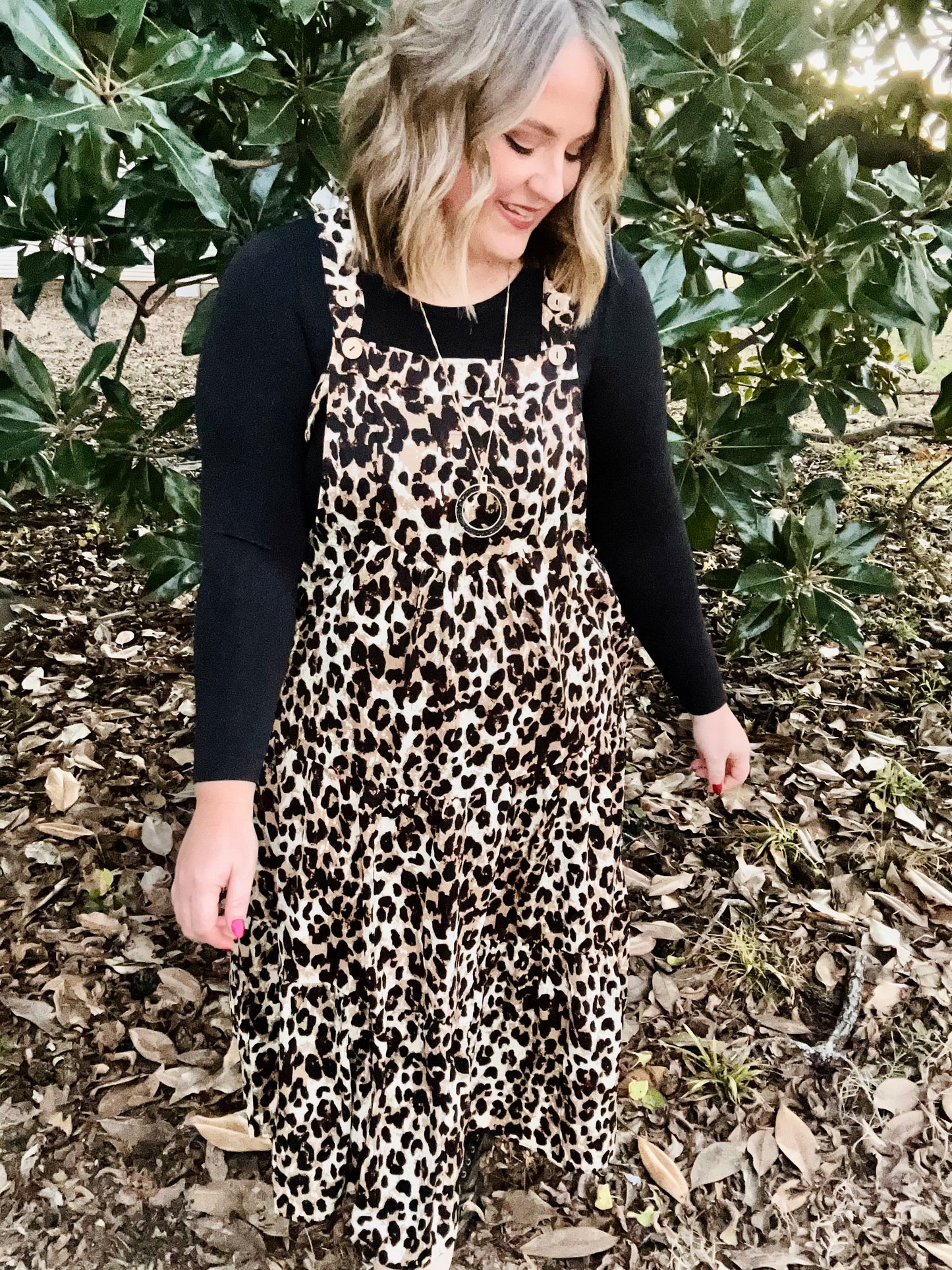 Sam Leopard Overall Tiered Midi Dress