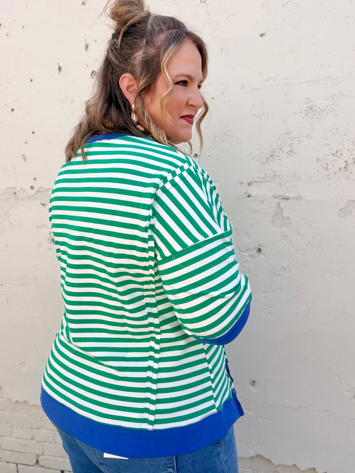 Sarah Oversized Striped Top in Green