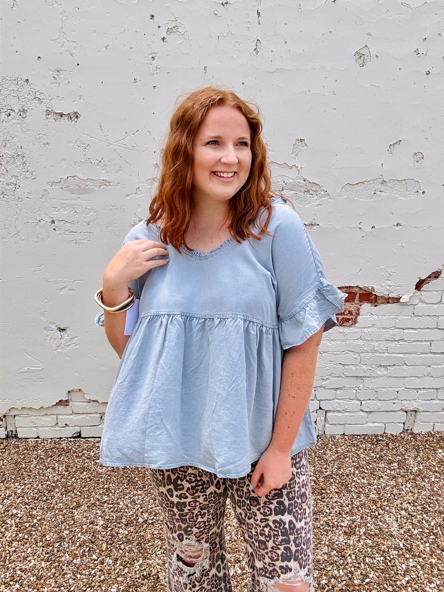 Reba Double V Neck Denim Top