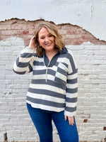 Alexa Grey Striped Top