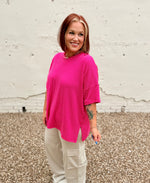 Kara Oversized Ribbed Tunic in Hot Pink